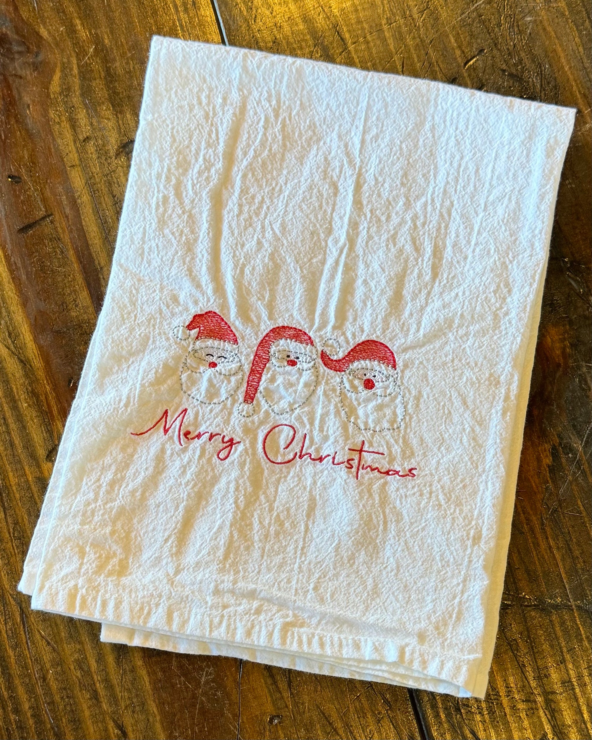 Flour Sack Dish Towel - Three Santas