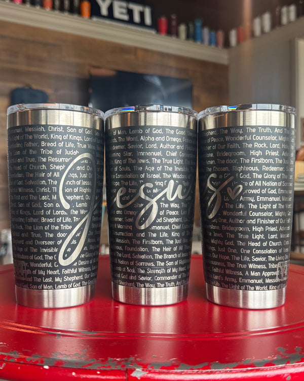 Engraved YETI 20oz Rambler Tumbler | Jesus Faith Wrap Design