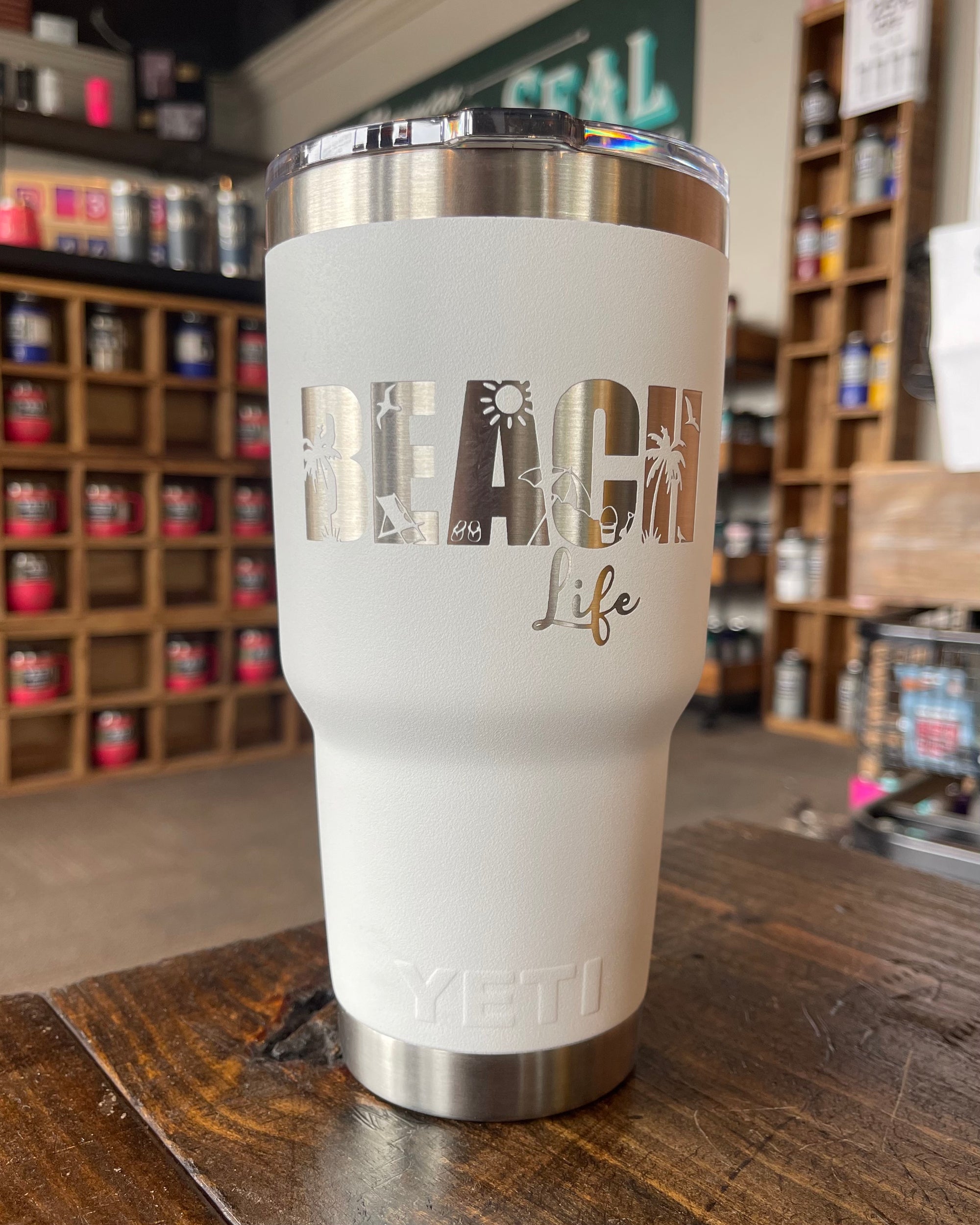 YETI Rambler Insulated Tumbler - Laser Engraved Beach Life Tumbler With MagSlider Lid