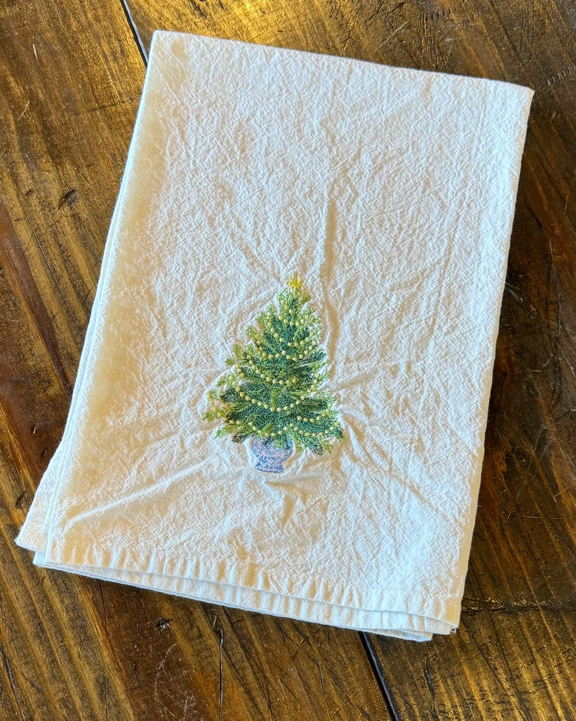 Flour Sack Dish Towel - Christmas Tree w/ Yellow Lights