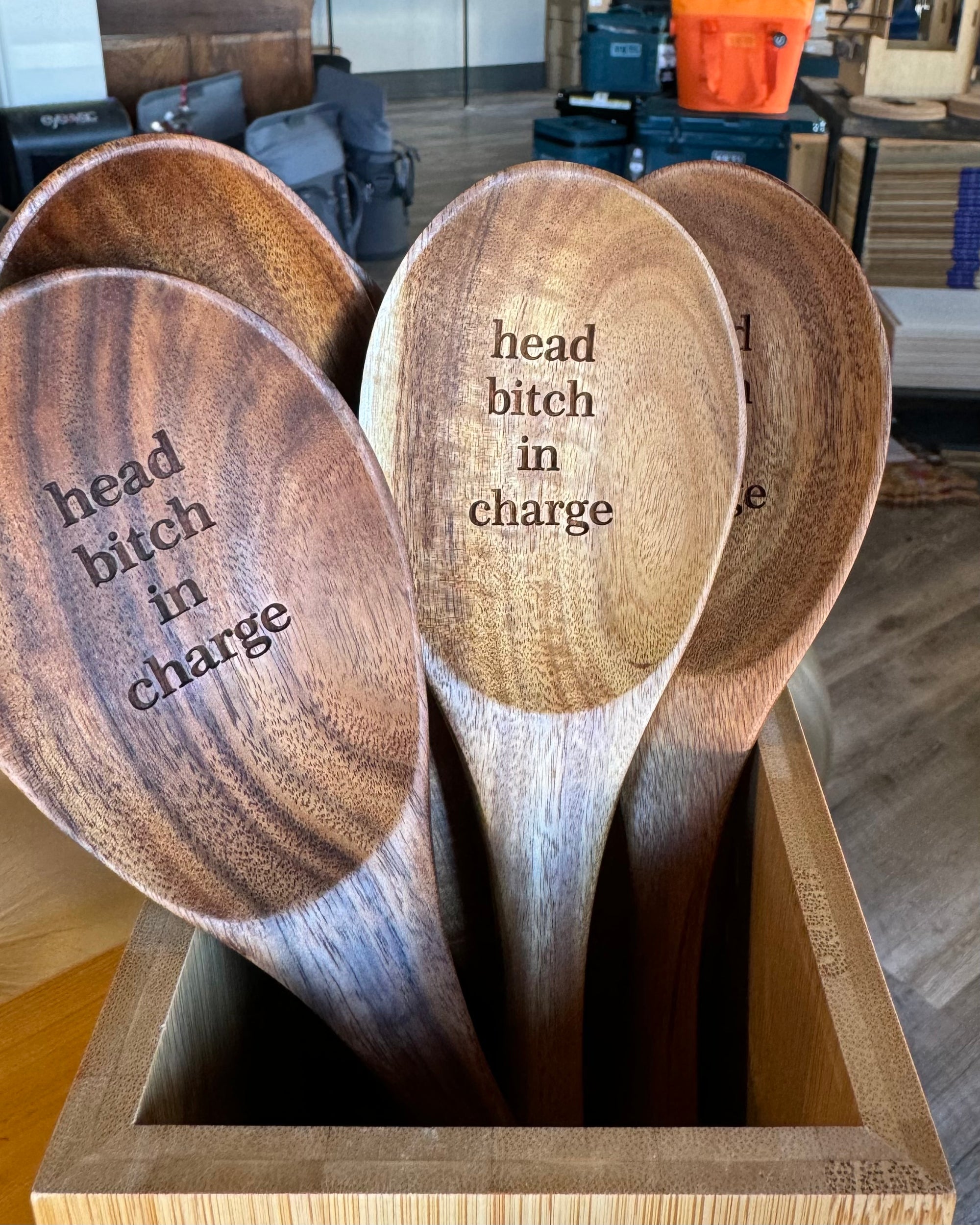 Teak Wood Mixing Spoon – Durable Wooden Kitchen Spoon With Funny Engraving