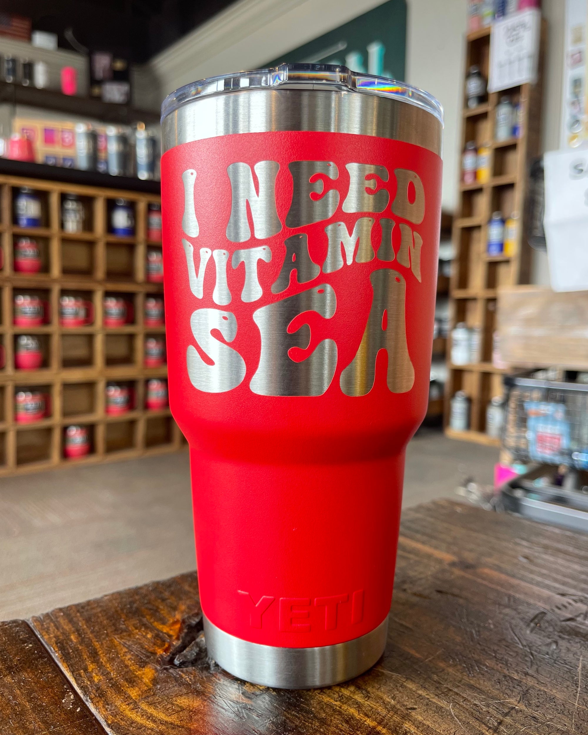 Laser Engraved Authentic YETI Rambler - I need VITAMIN SEA
