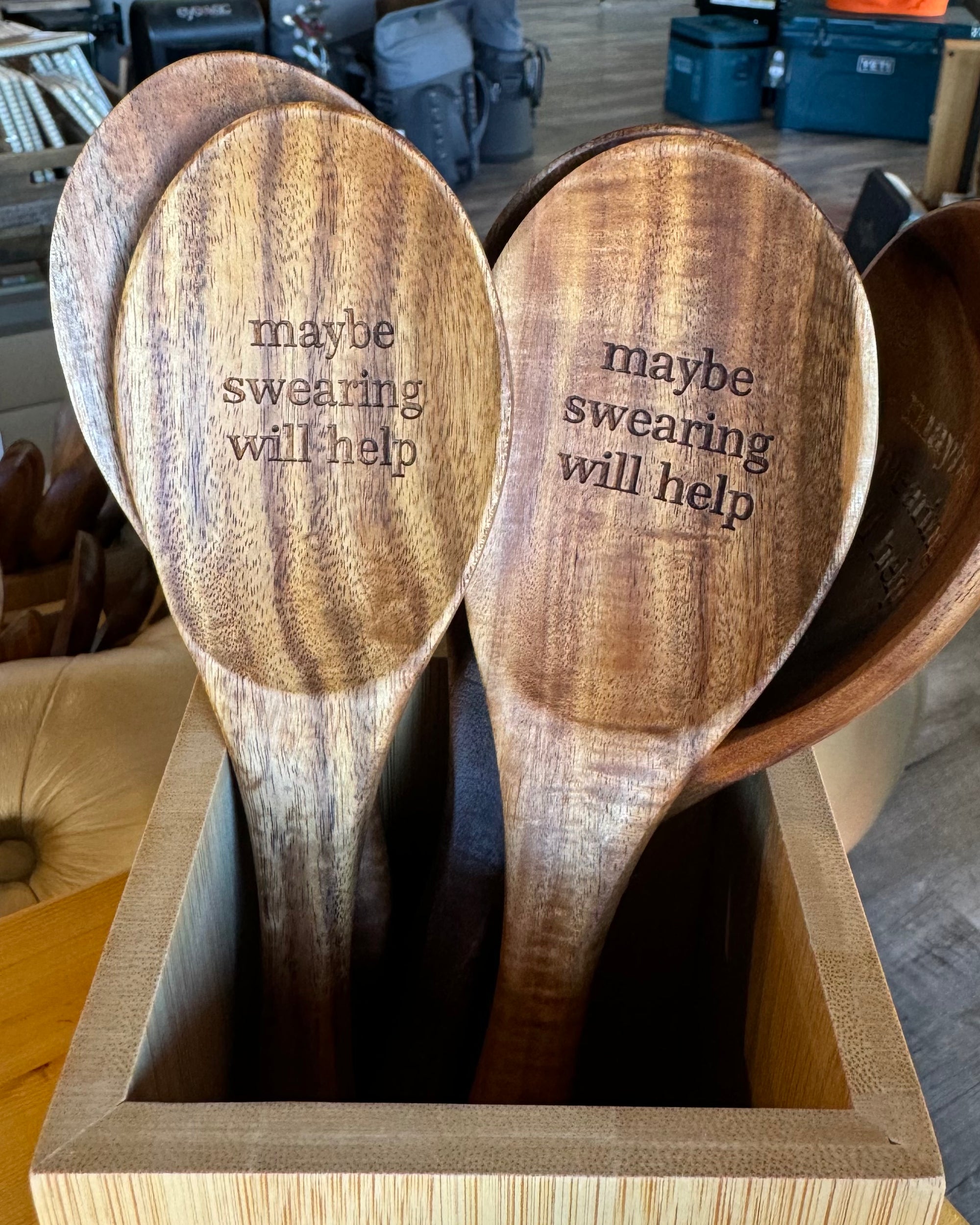 Teak Wood Mixing Spoon – Durable Wooden Kitchen Spoon With Engraved Phrase