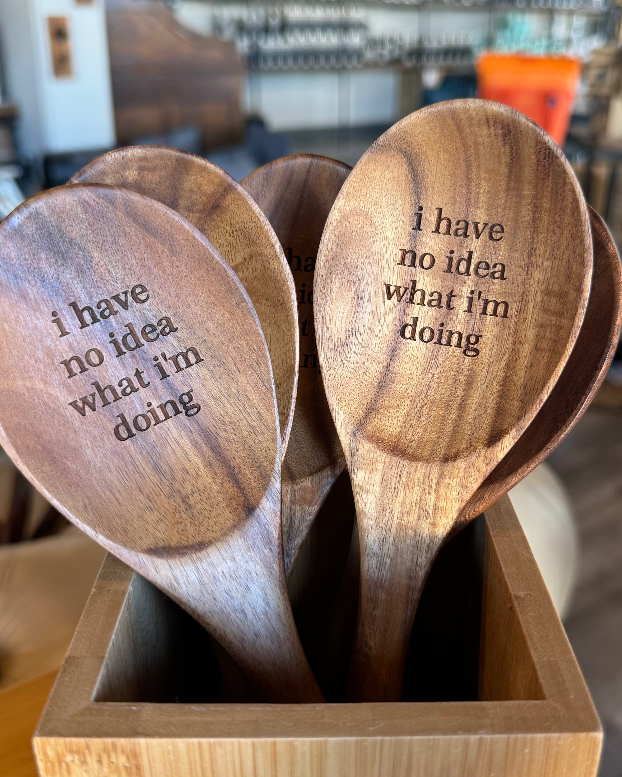 Teak Wood Mixing Spoon - Durable 10 Inch Wooden Kitchen Utensil | Funny Cooking Spoon