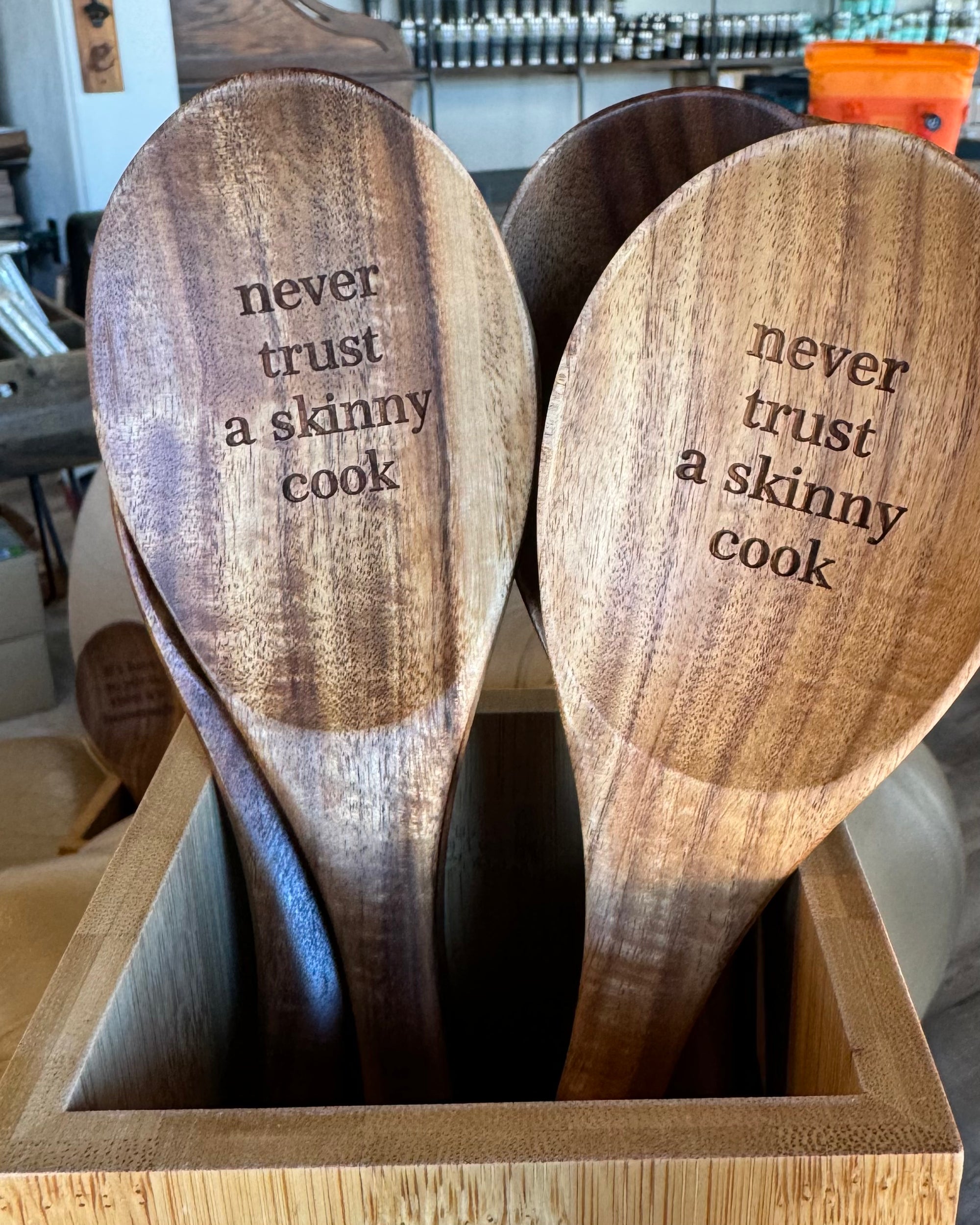 Teak Wood Mixing Spoon - Durable Wooden Kitchen Spoon with Funny Sayings