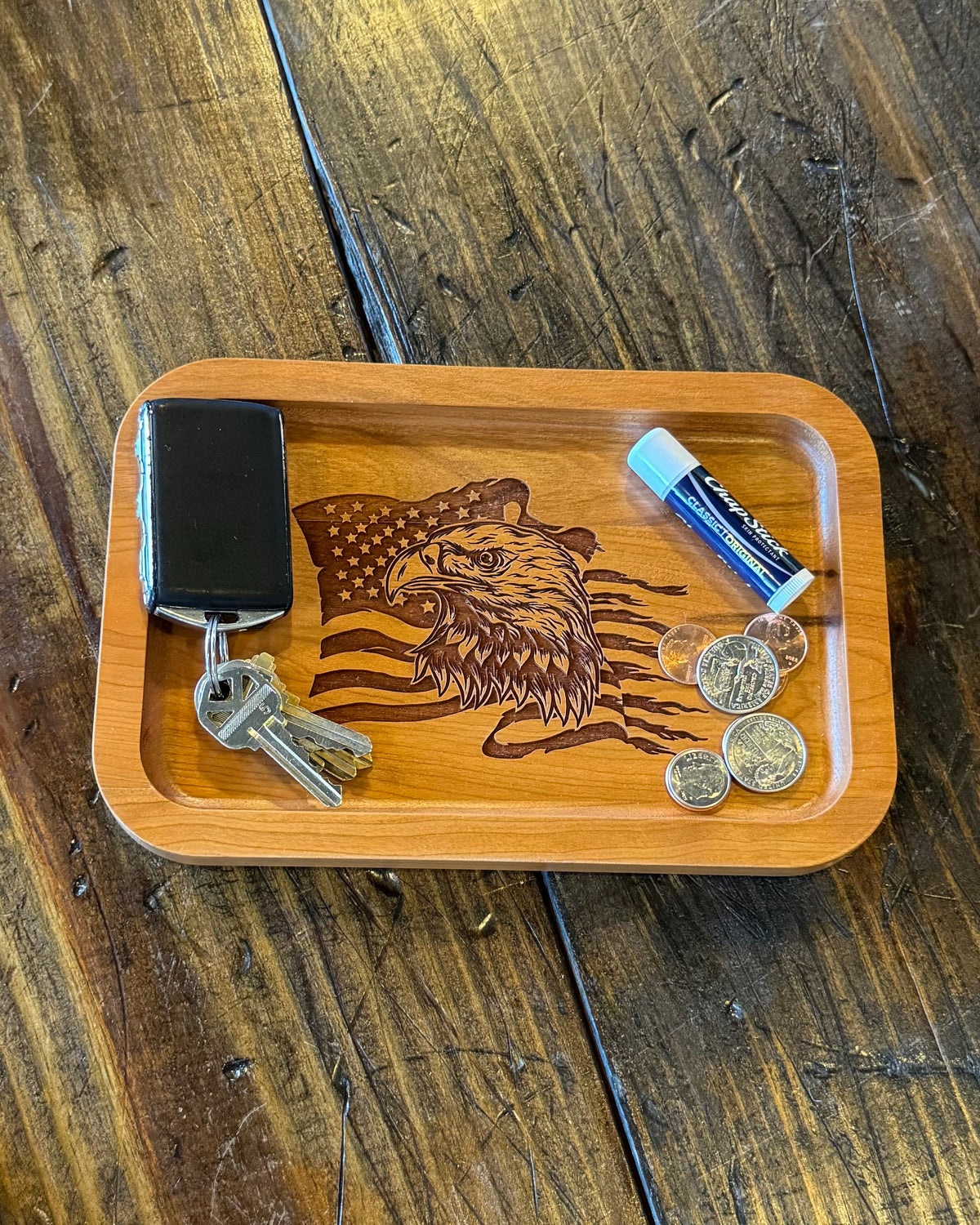 Cherry Wood Catch-All Tray - Eagle