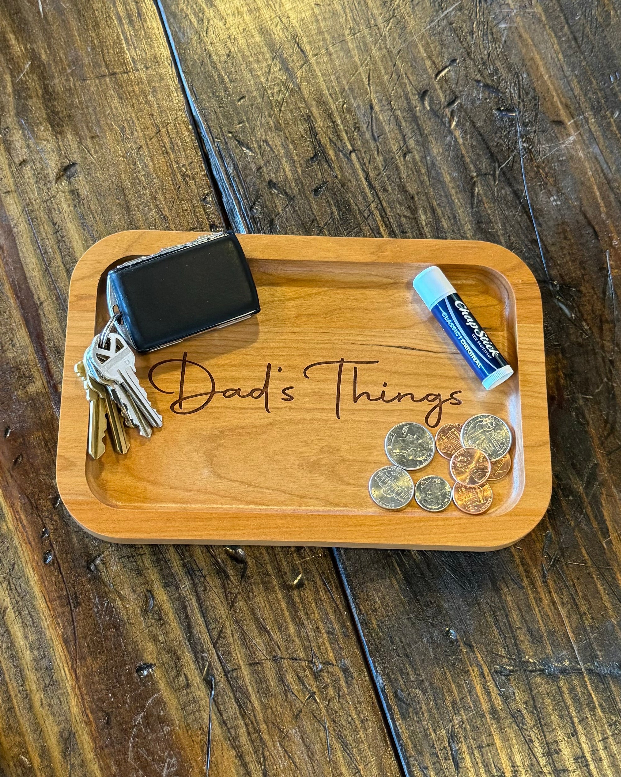 Cherry Wood Tray - Engraved Wood Catch-All Organizer | Rustic Style Tray 6x9