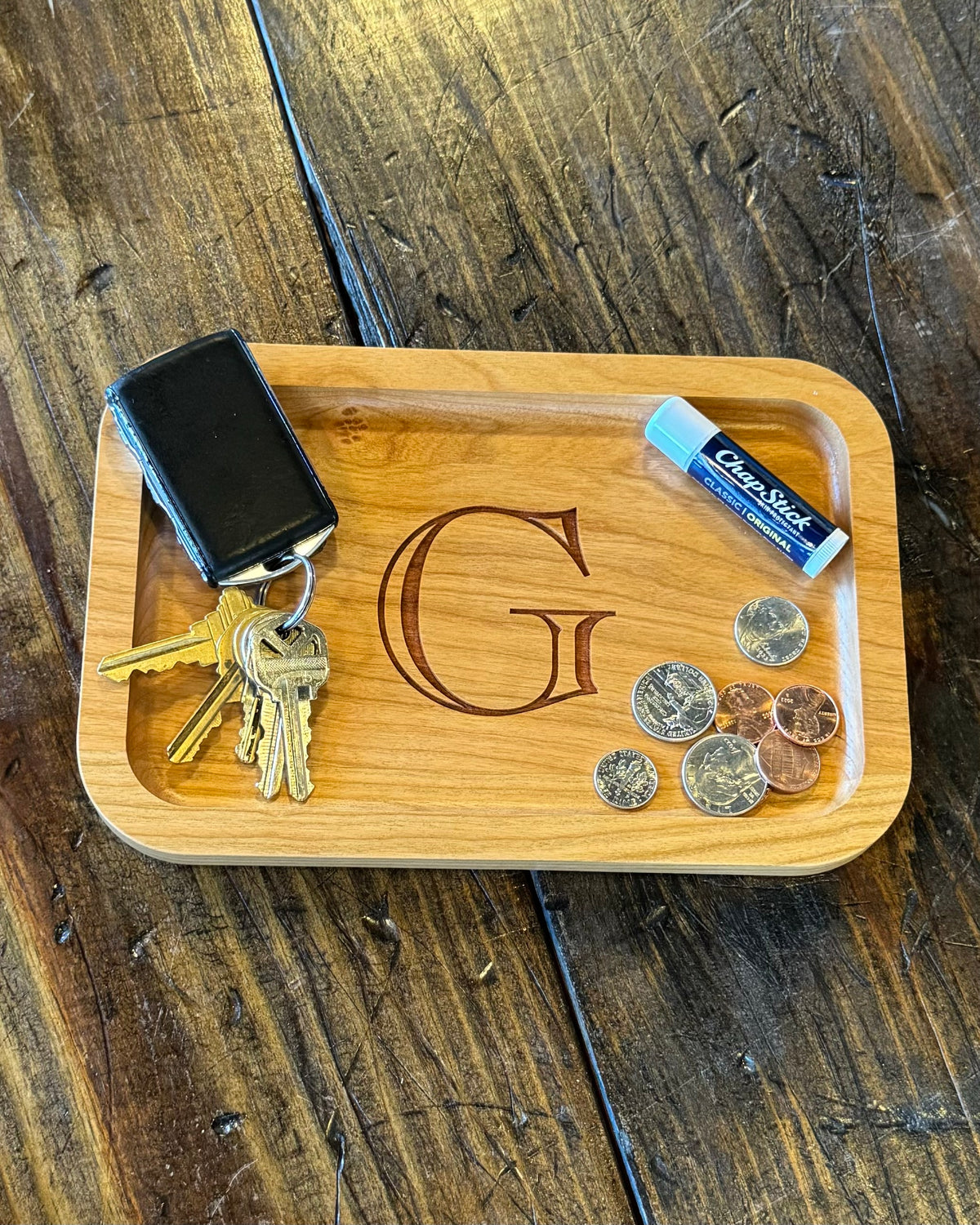 Cherry Wood Catch-All Tray Single Letter Design - G