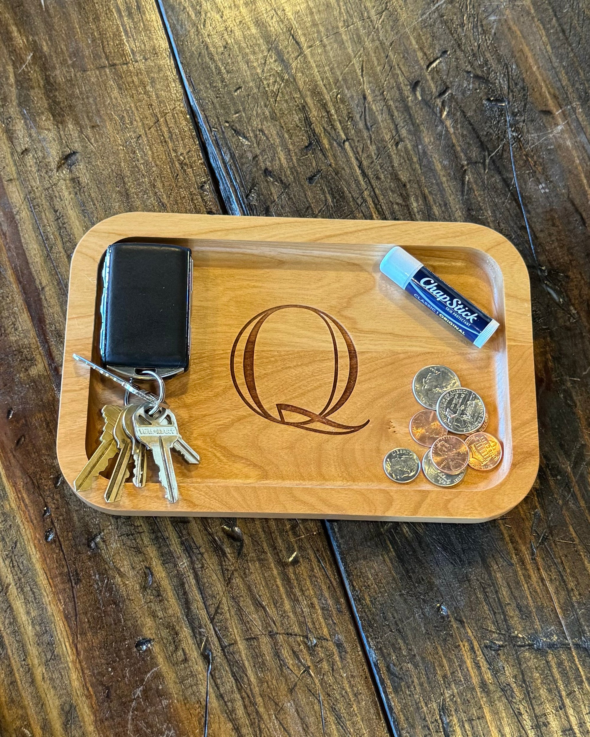 Cherry Wood Tray - Single Letter Design | Engraved Wooden Catch-All Organizer