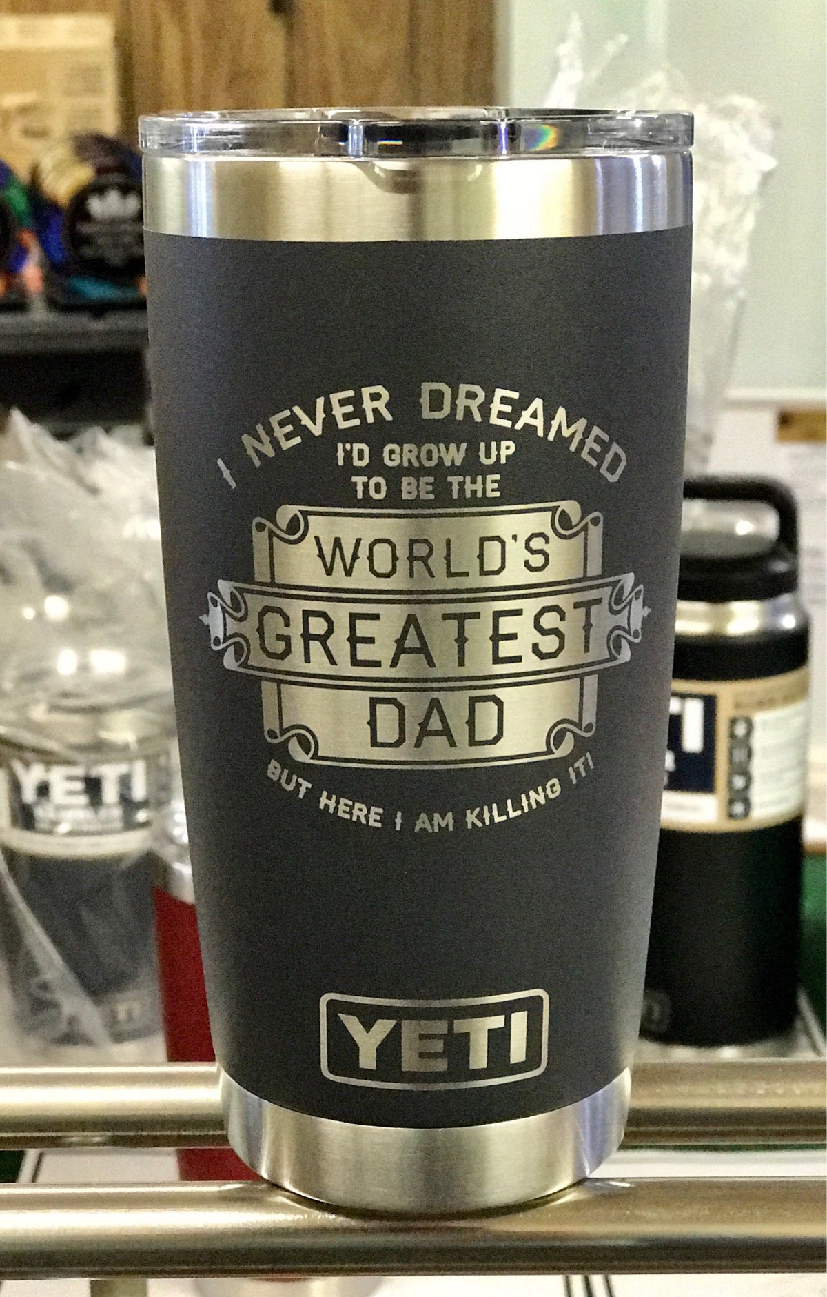 Laser Engraved Authentic YETI Rambler - WORLD&#39;S GREATEST DAD - ImpressMeGifts