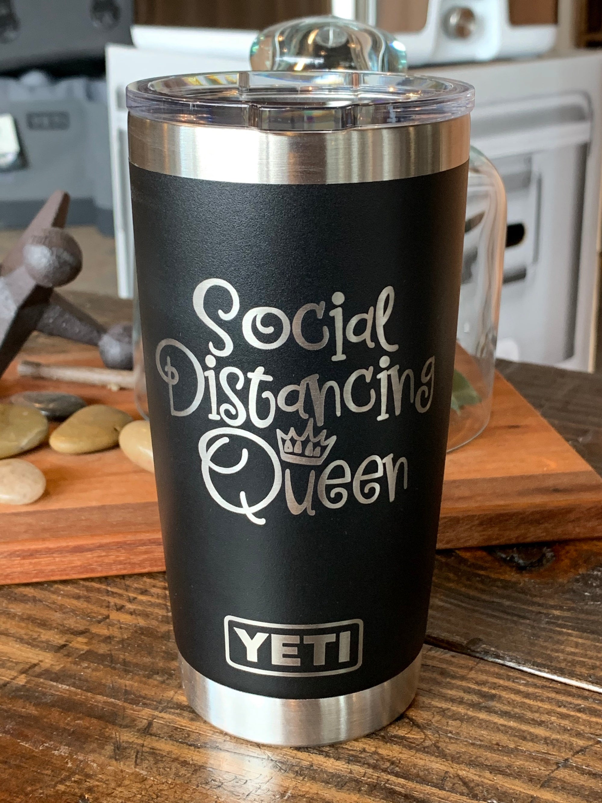 Laser Engraved Authentic YETI Rambler - SOCIAL DISTANCING QUEEN - ImpressMeGifts