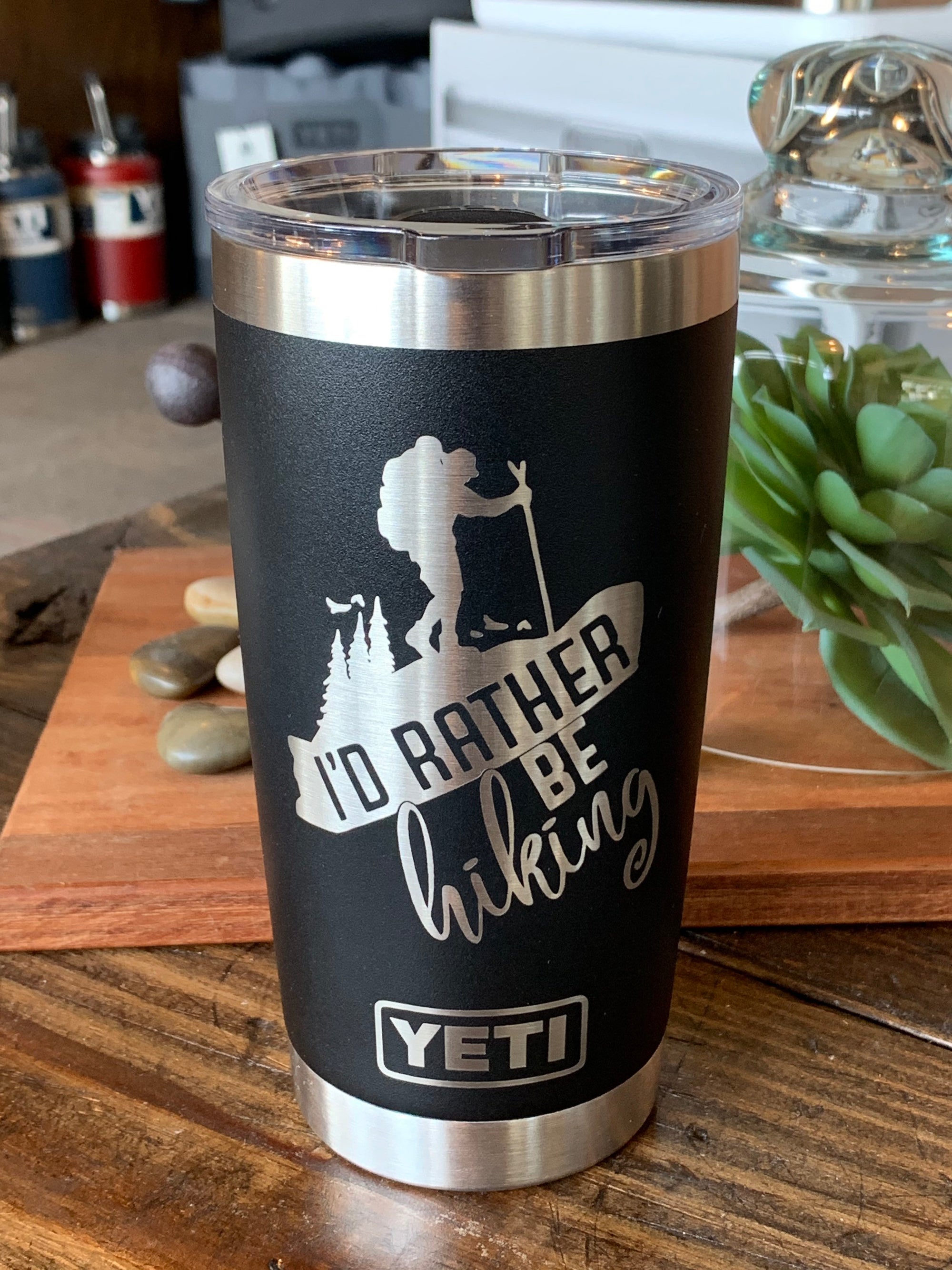 Laser Engraved Authentic YETI Rambler - I’d RATHER BE HIKING - ImpressMeGifts
