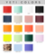 a collection of 16 different colors, each with a unique name, arranged in a grid format. These colors include rescue red, seaweed, white, black, navy blue, capte taupe, sandstone pink, wild vine red, navy blue, cape taupe, papaya, king crab orange, beekeeper, papaya, lowcountry peach, firey yellow, key lime, black forest green, cherry blossoms, wetlands brown, big sky blue, and ultramarine violet.