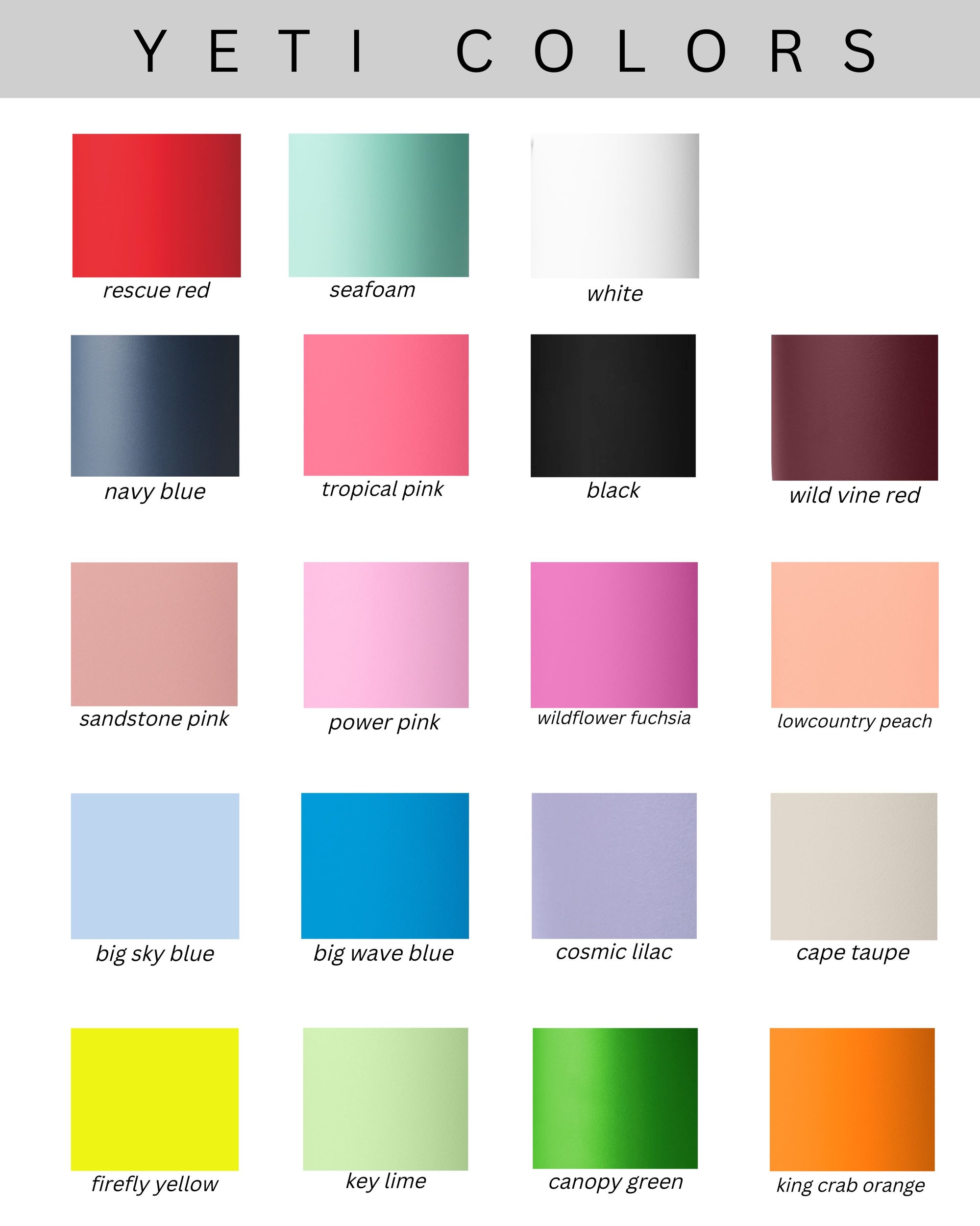 a color chart for a variety of colors