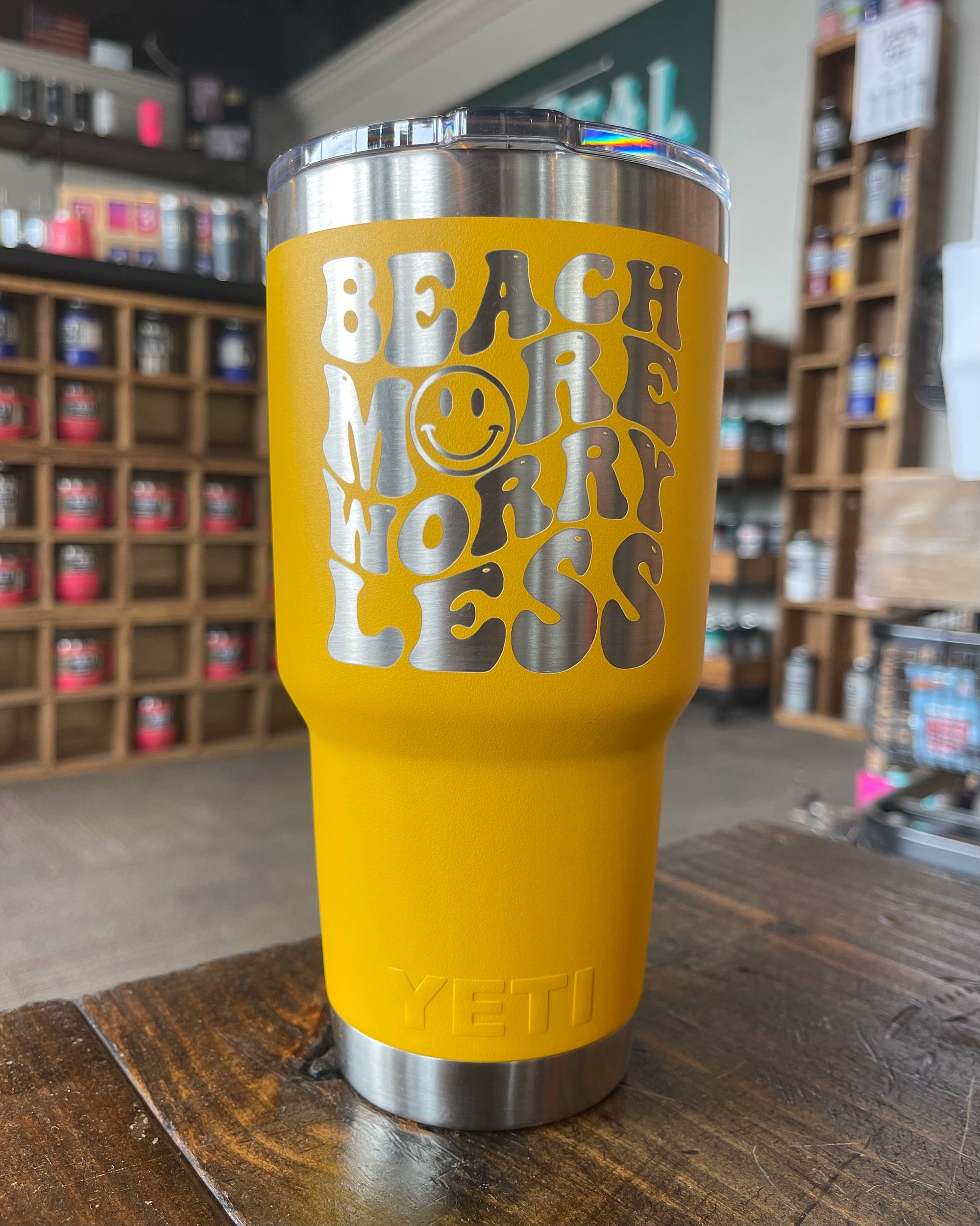 Laser Engraved Authentic YETI Rambler - BEACH MORE WORRY LESS