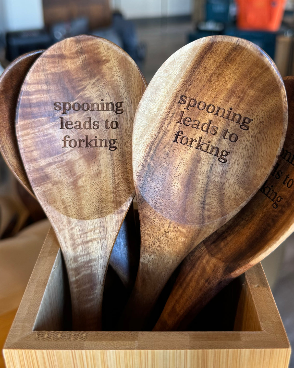 Teak Wood Mixing Spoon - Spooning Leads to Forking