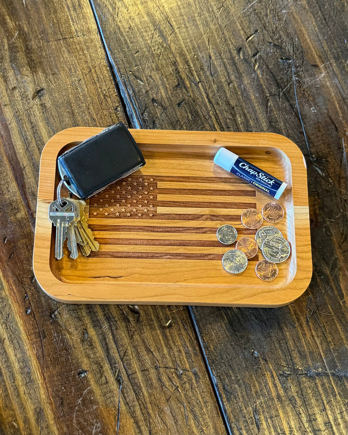 Cherry Wood Catch-All Tray - American Flag