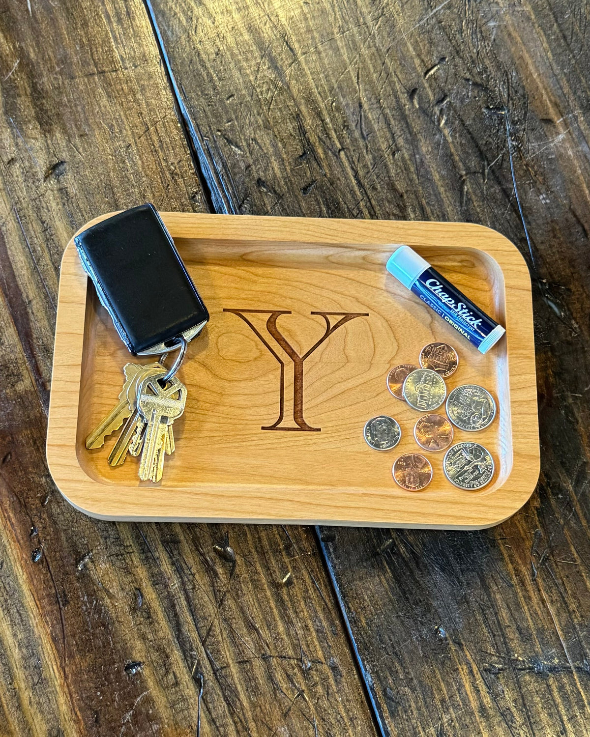 Cherry Wood Catch-All Tray Single Letter Design - Y