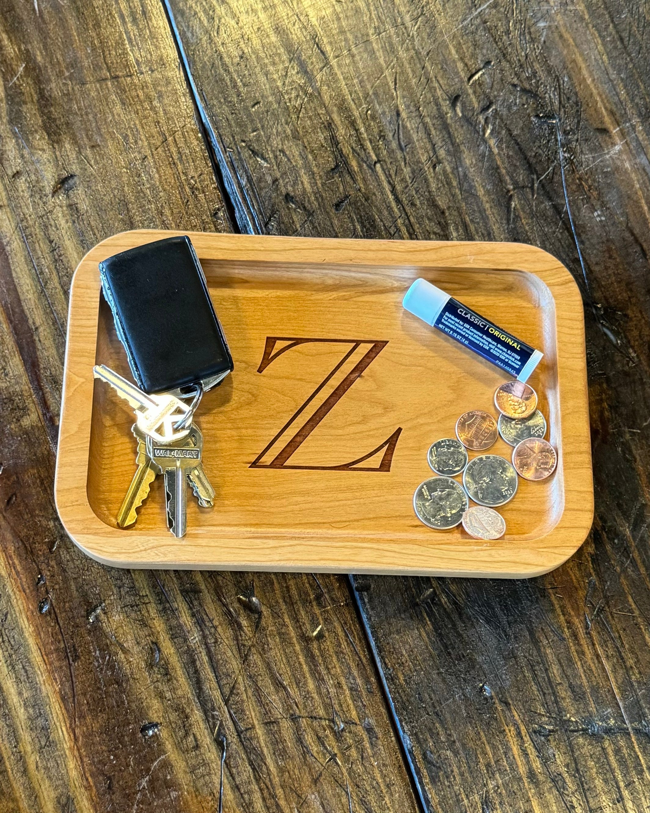 Cherry Wood Catch-All Tray | ImpressMeGifts Engraved Z Design