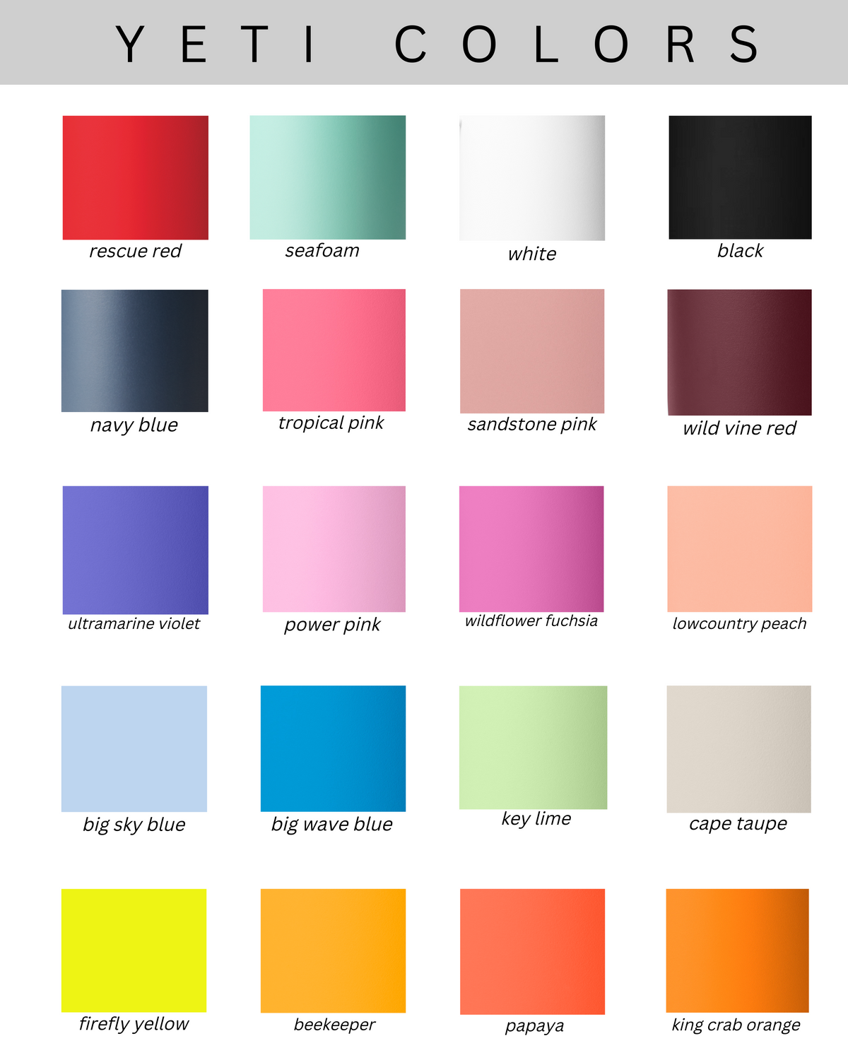 a color chart for a variety of colors