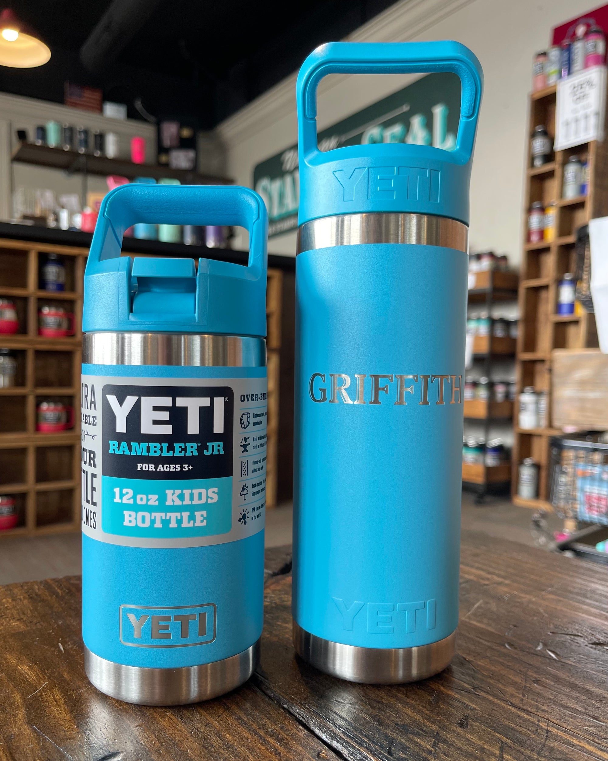 YETI Rambler Jr 12 Oz Bottle Blue Insulated Thermos New Girl Stickers