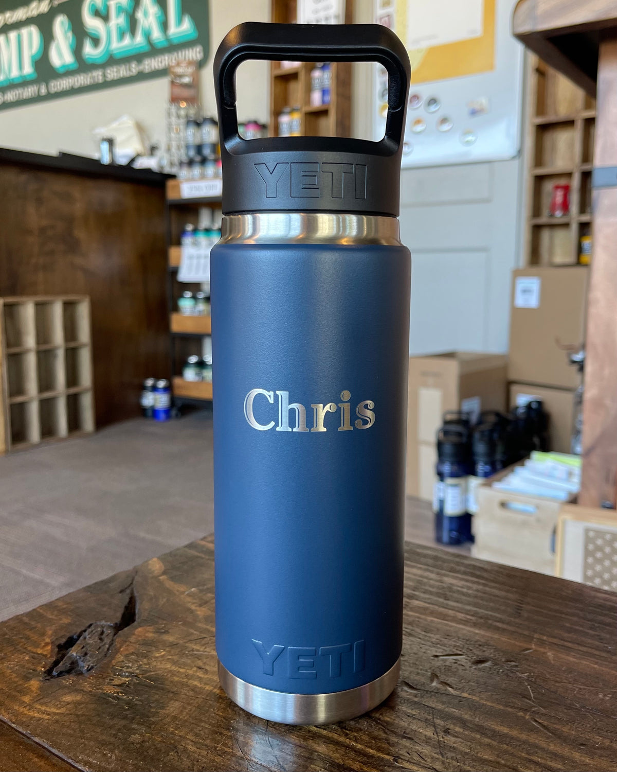 REAL YETI 26 Oz. Laser Engraved Navy Stainless Steel Yeti With