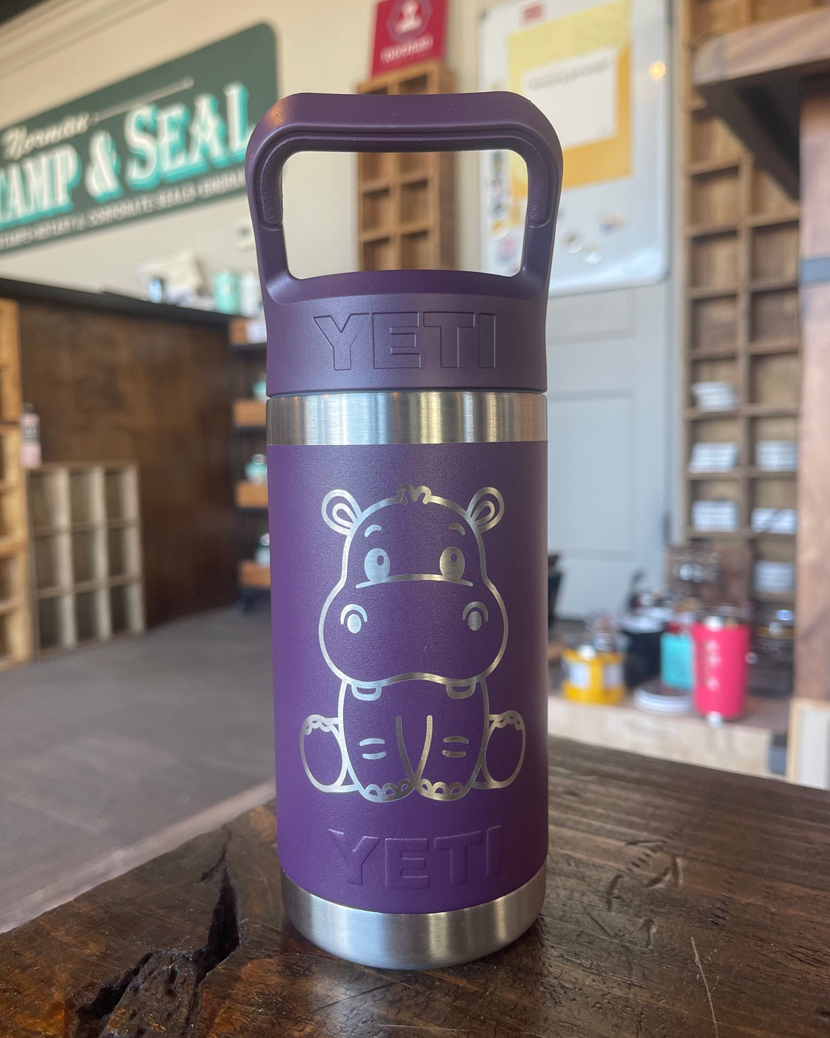 Laser Engraved Authentic Yeti 12oz Kids Bottle - Hippo