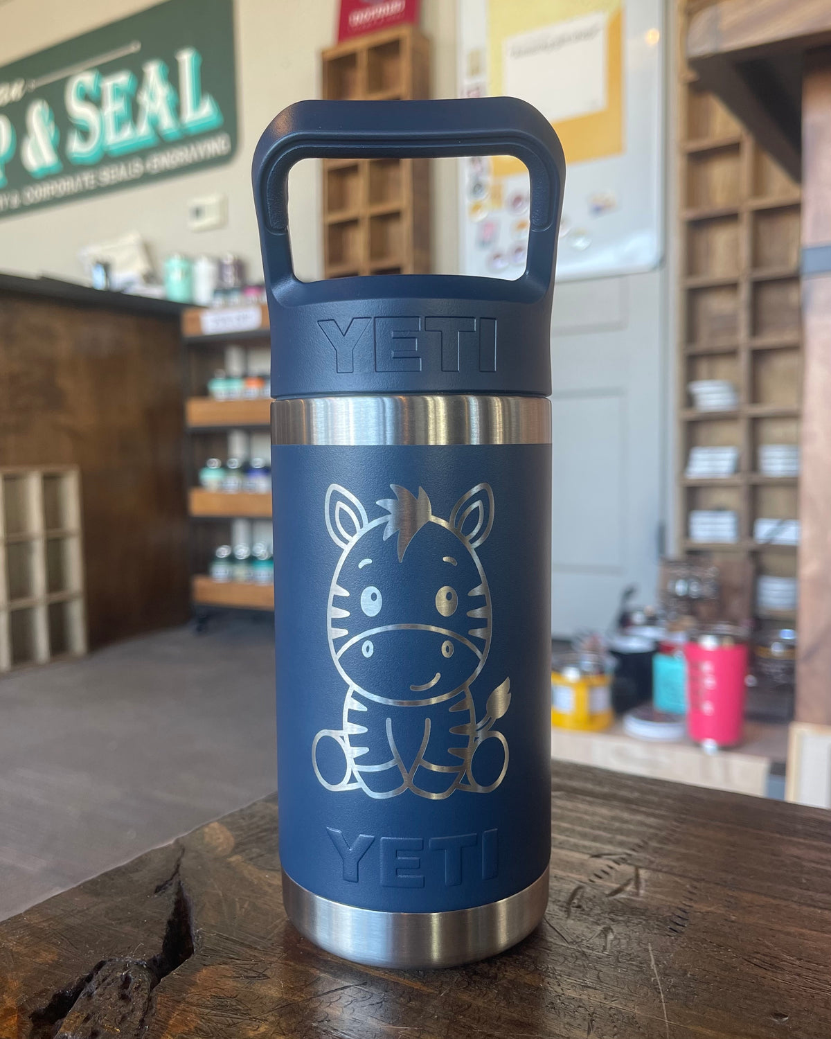 Laser Engraved Authentic Yeti 12oz Kids Bottle - Zebra