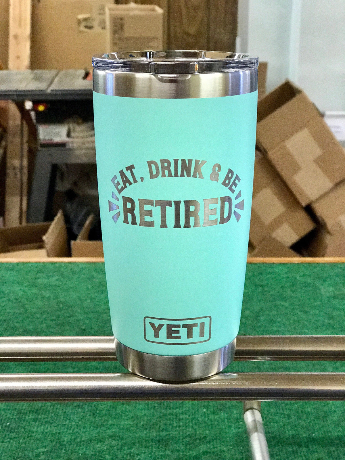 Laser Engraved Authentic YETI Rambler - EAT DRINK &amp; Be RETIRED