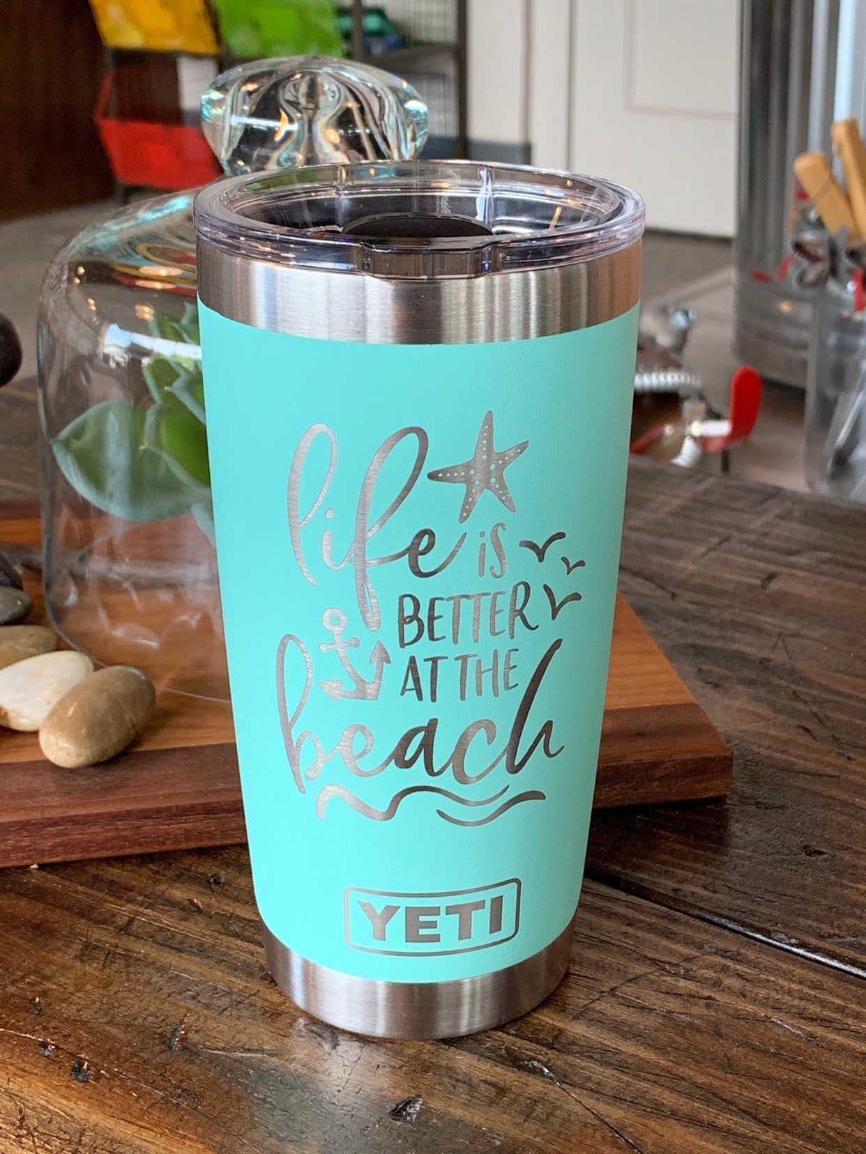 Laser Engraved Authentic YETI Rambler - BEACH MORE WORRY LESS