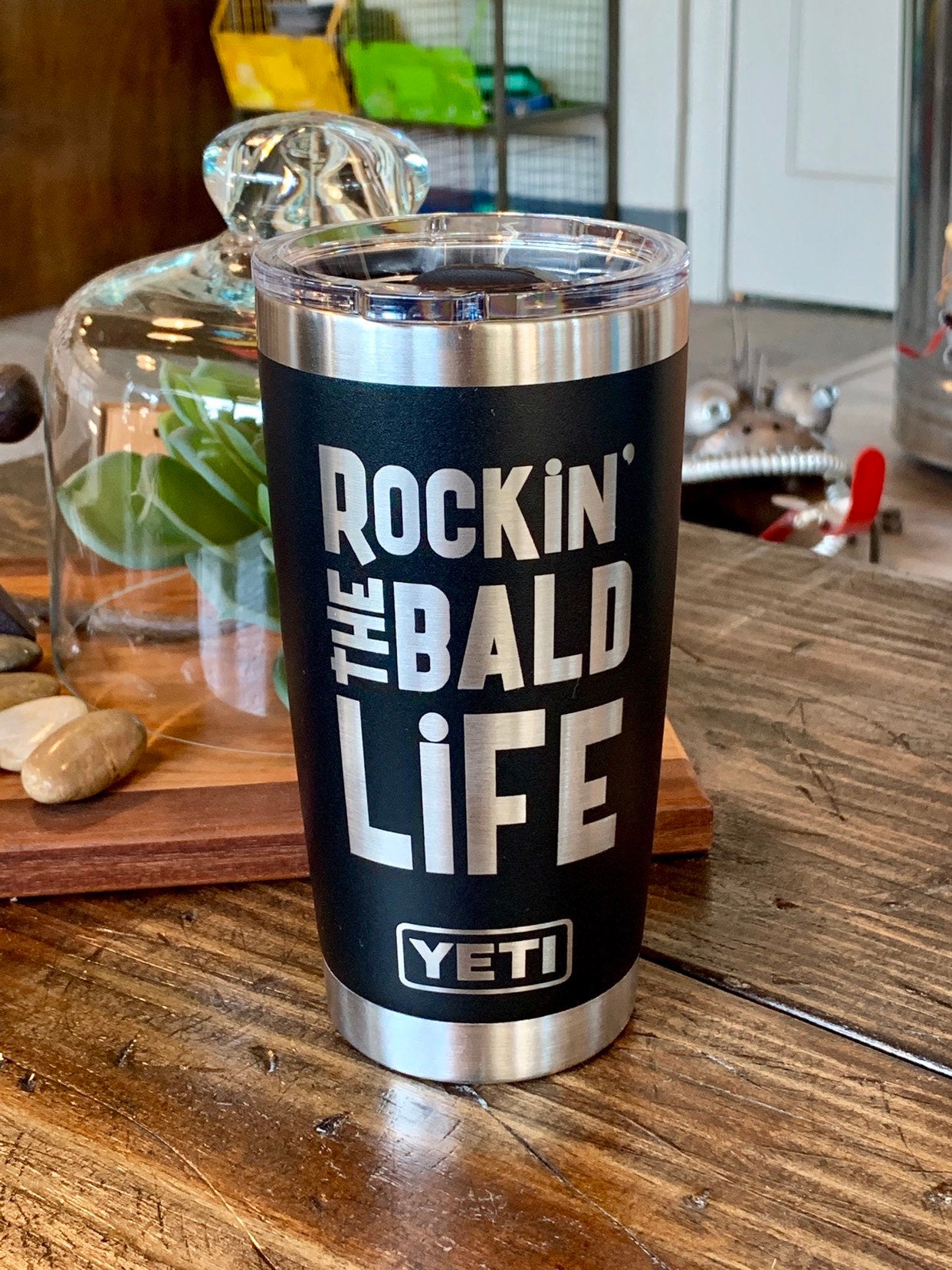 Laser Engraved Authentic YETI Rambler - ROCKIN' the BALD LIFE - ImpressMeGifts