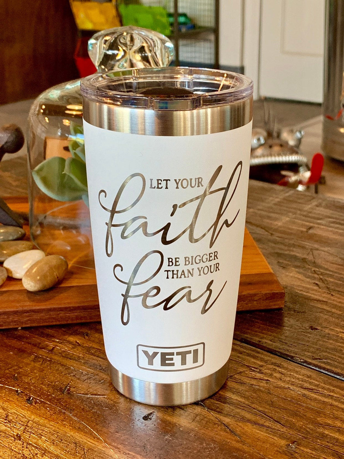 Laser Engraved Authentic YETI Rambler - FAITH OVER FEAR - ImpressMeGifts