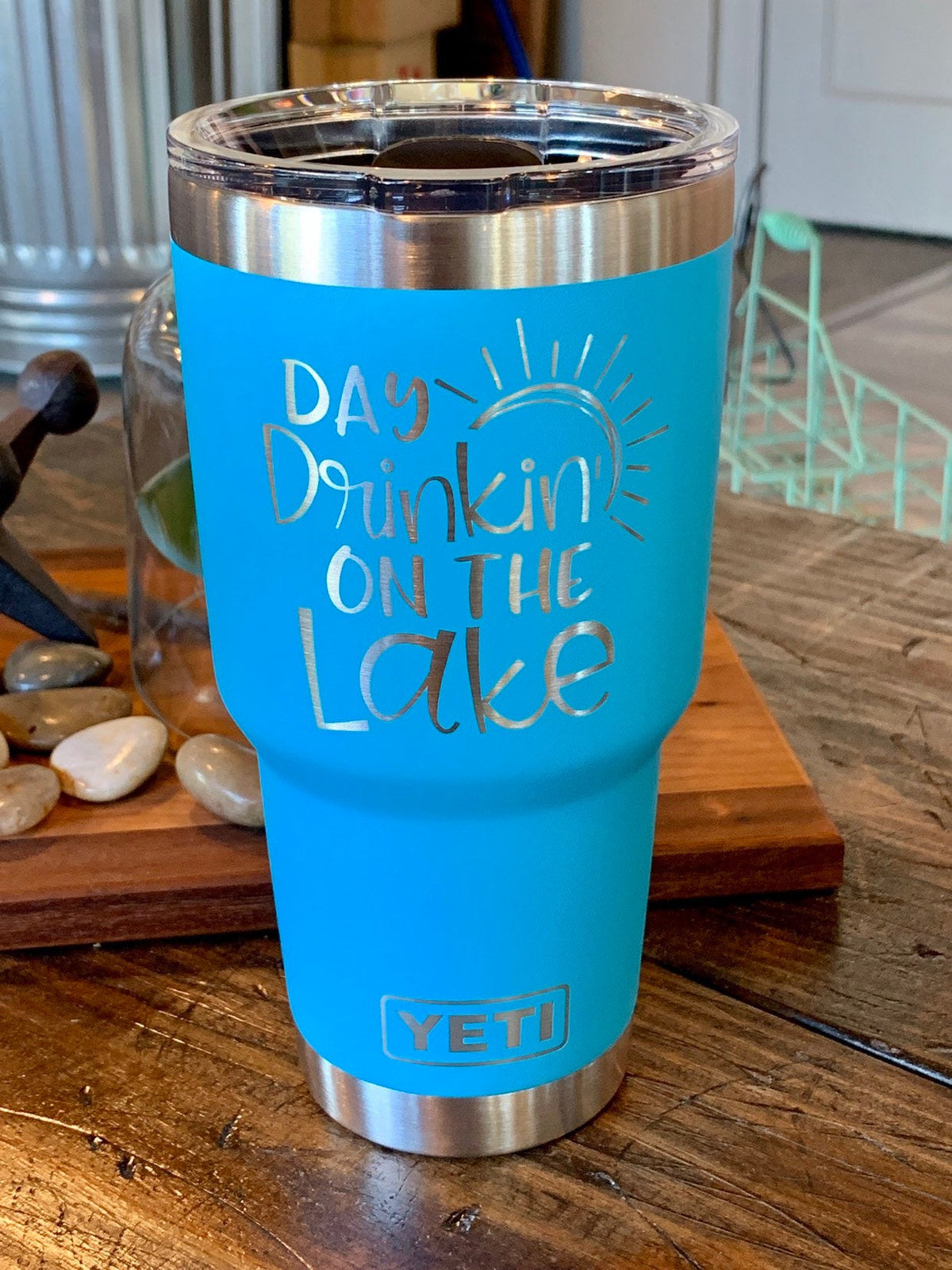 Laser Engraved Authentic YETI Rambler - DAY DRINKIN on the LAKE