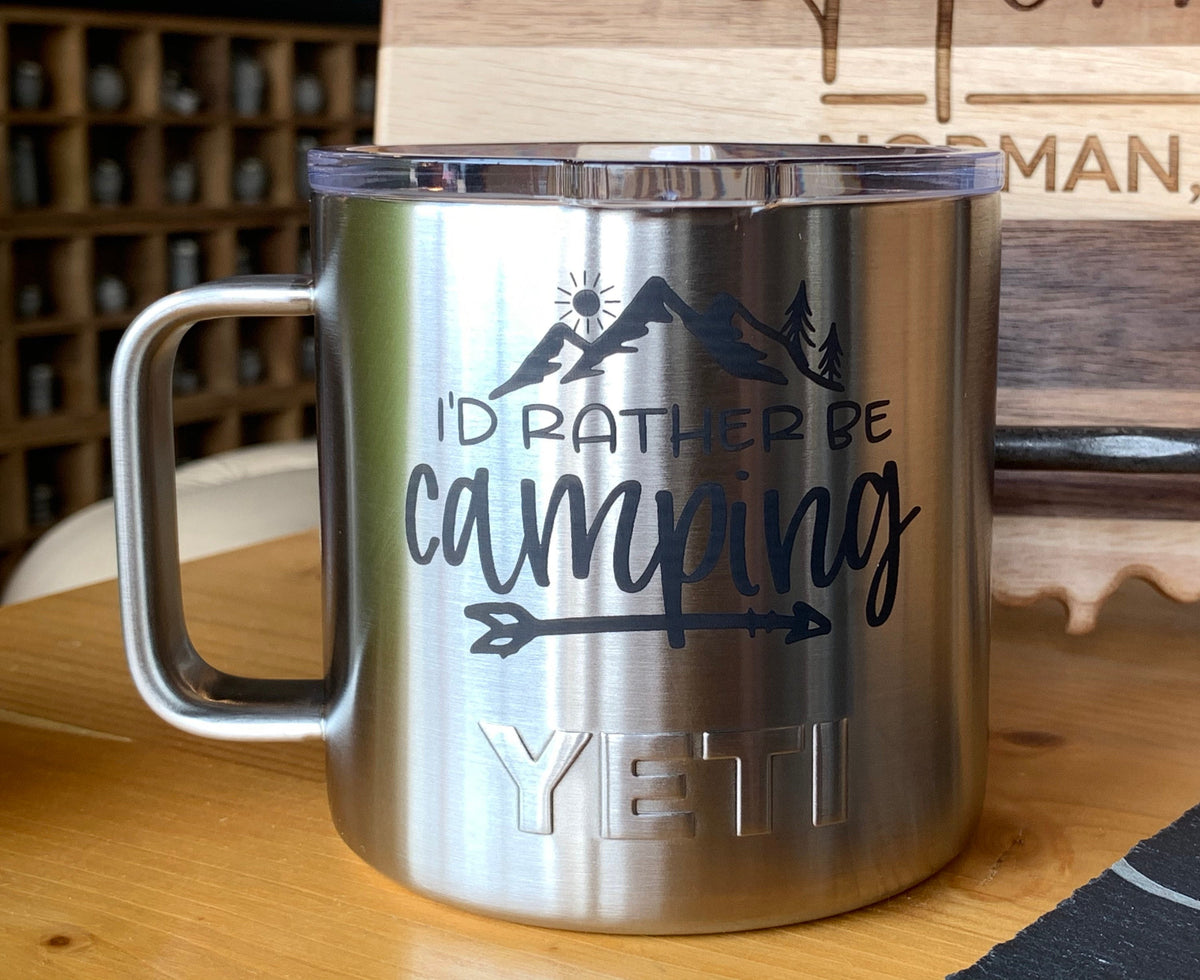 Laser Engraved Authentic Yeti Rambler 14 oz Mug - I’d RATHER BE CAMPING - ImpressMeGifts