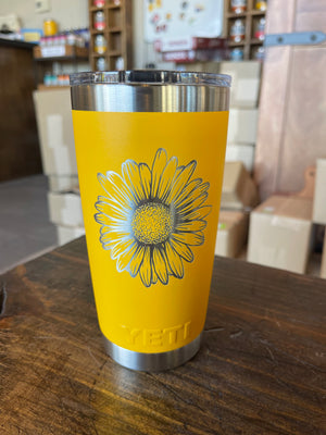 Moon and sunflower engraved Yeti – Vapor Artistry