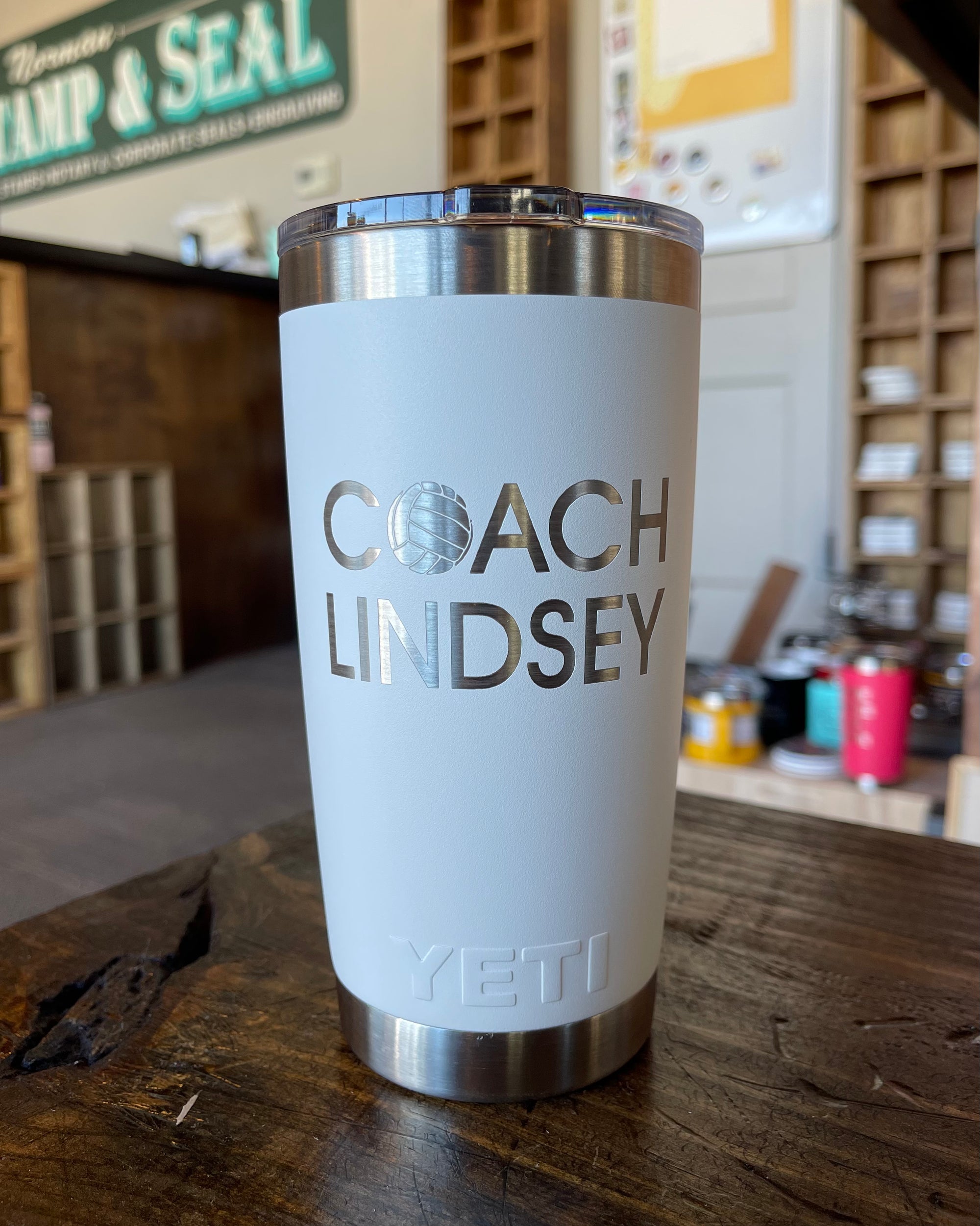 Laser Engraved Authentic YETI Rambler - VOLLEYBALL COACH