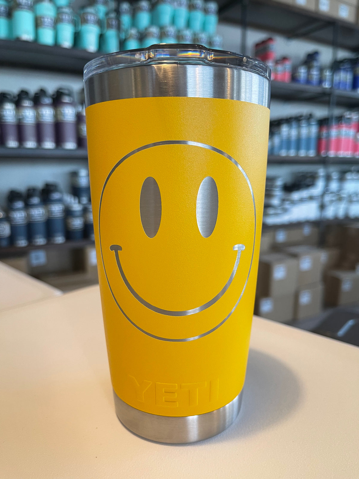 Laser Engraved Authentic YETI Rambler - HAPPY FACE