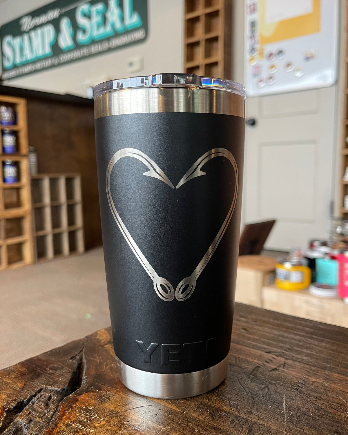 Laser Engraved Authentic Yeti Rambler - FISHERMAN HEART