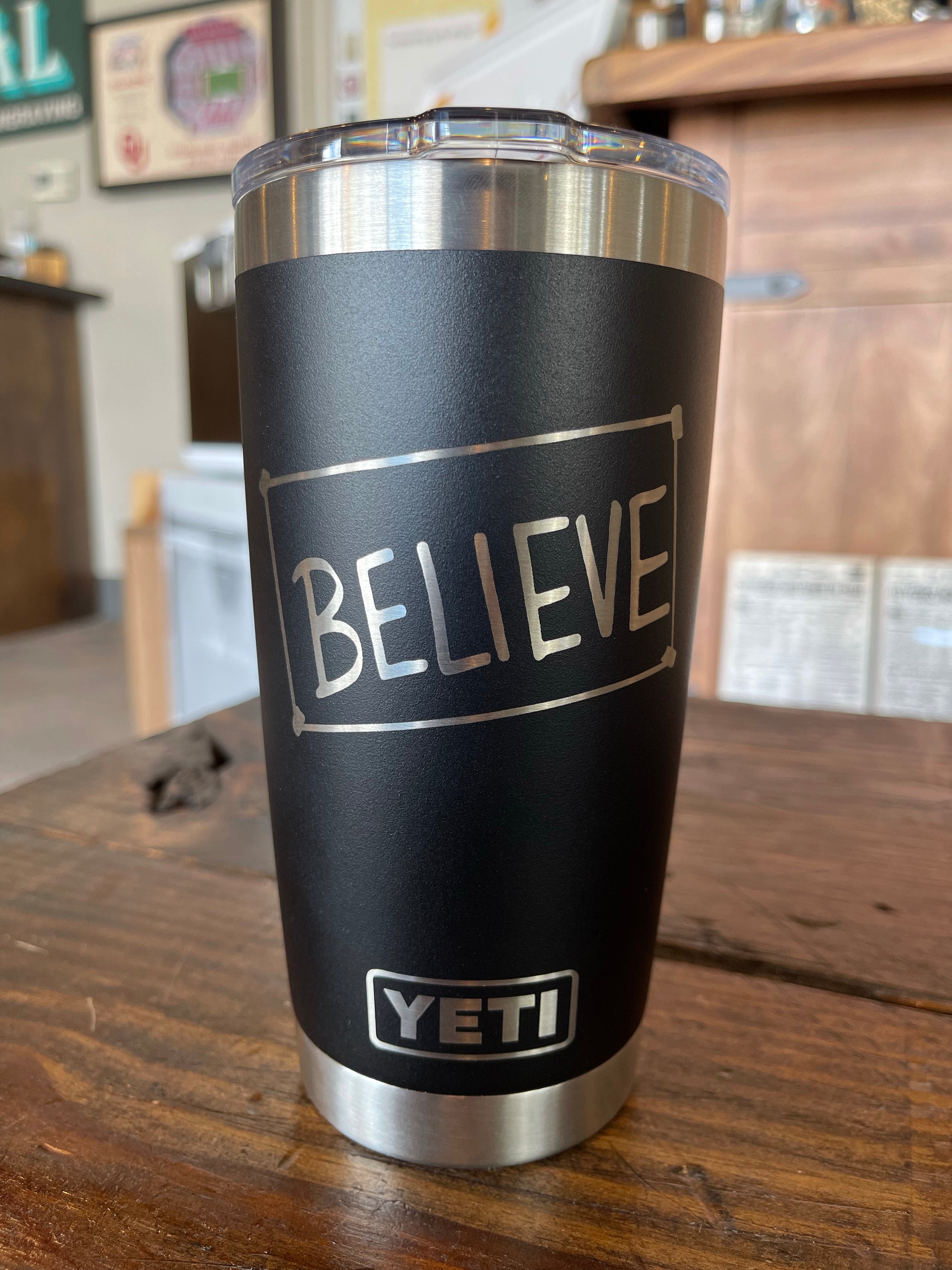 Laser Engraved Authentic YETI Rambler - BELIEVE