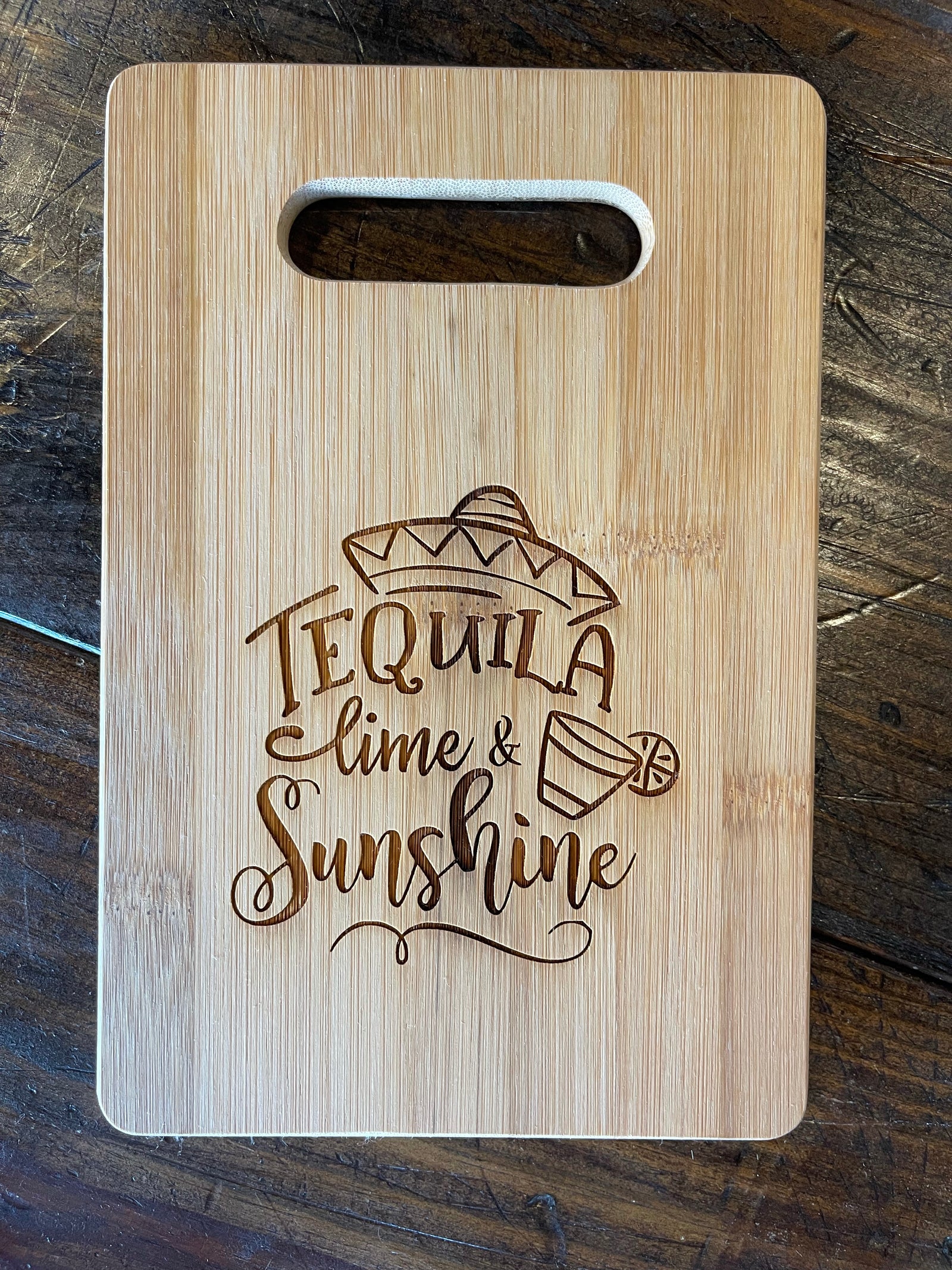 9" x 6" Bamboo Bar Cutting Board - Tequila Time & Sunshine - ImpressMeGifts