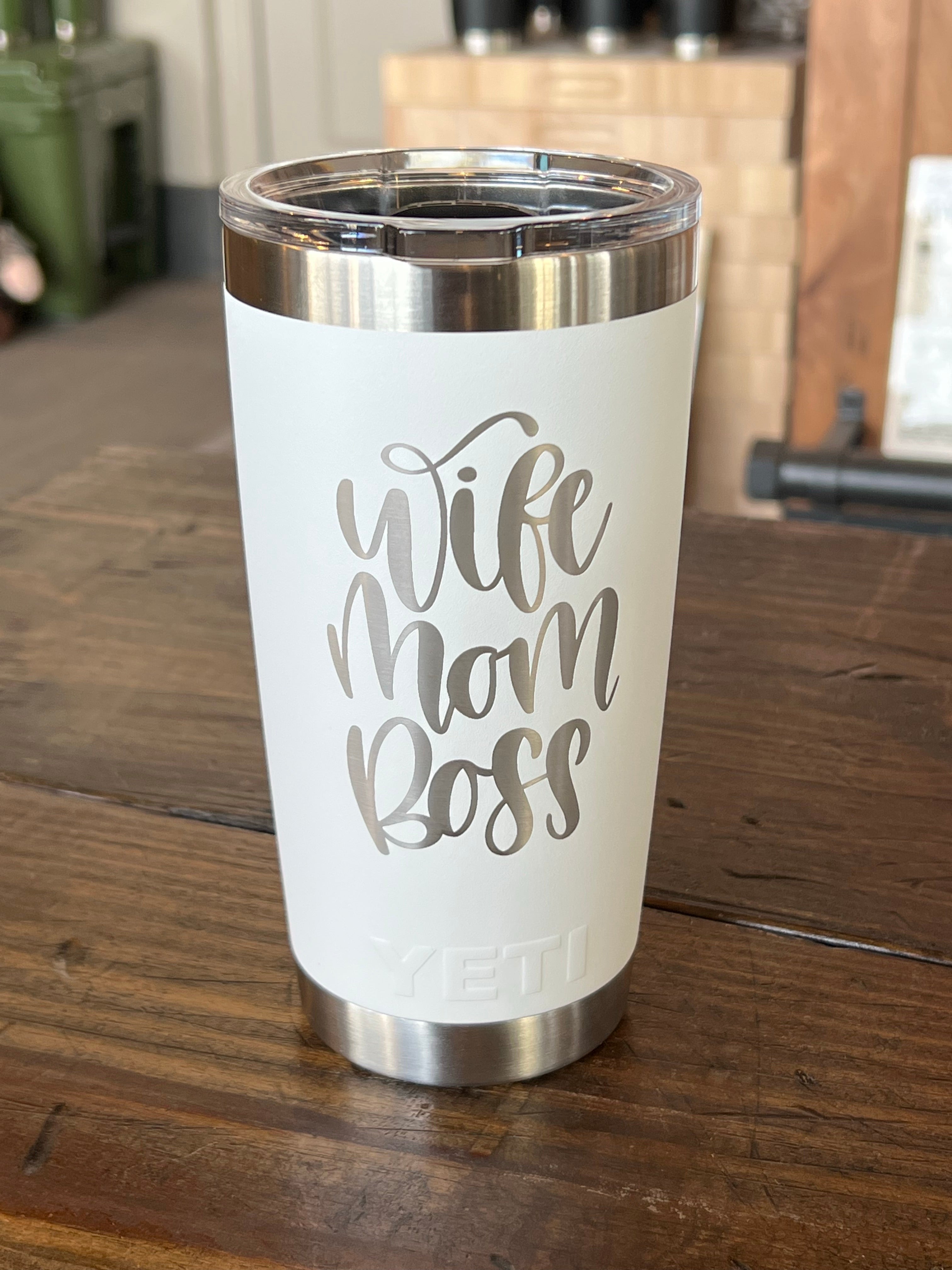 Laser Engraved Authentic YETI Rambler WIFE MOM BOSS ImpressMeGifts