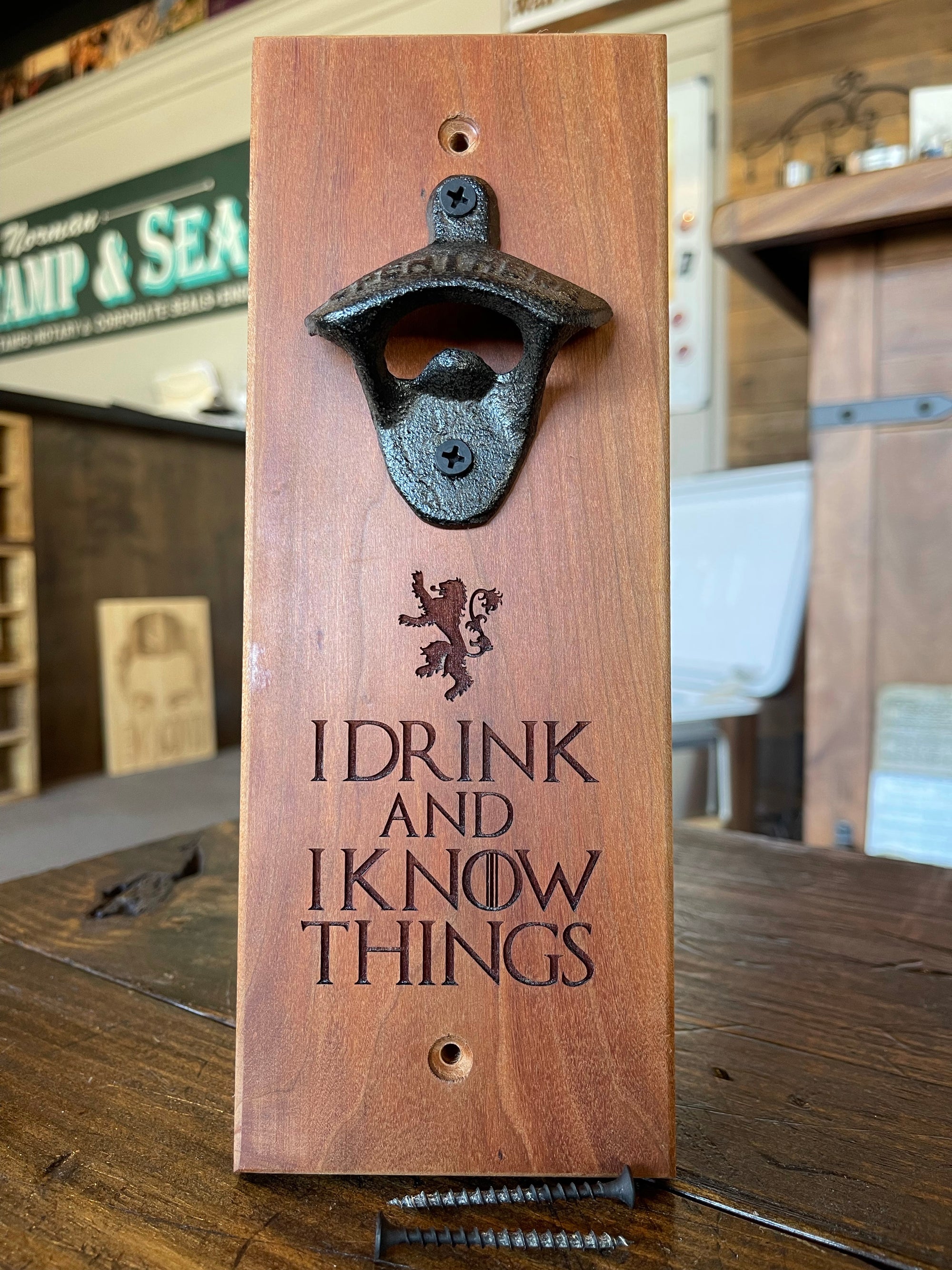 Wall Mounted Bottle Opener - I Drink and I Know Things - ImpressMeGifts