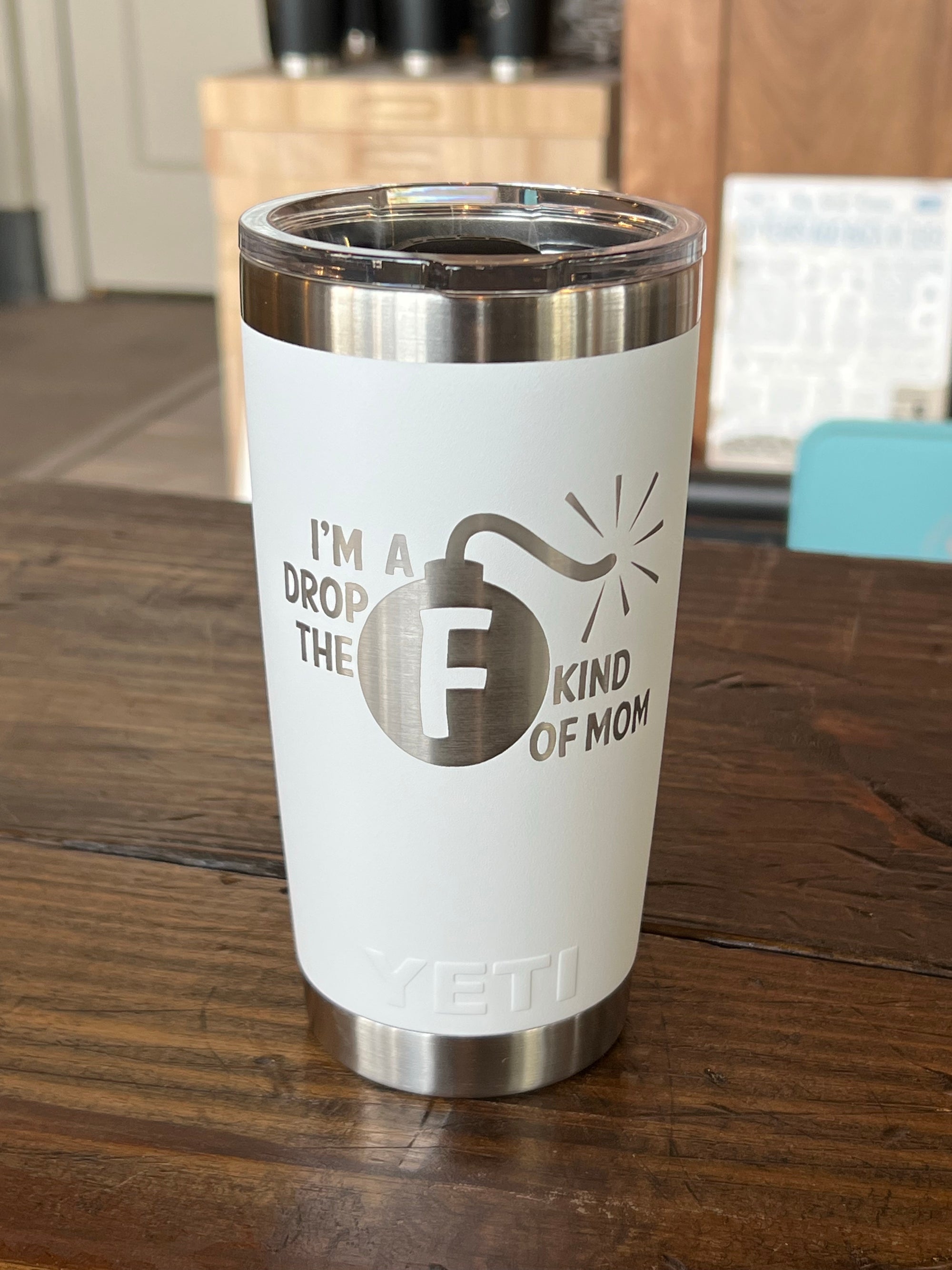 Laser Engraved Authentic YETI Rambler - BOMB MOM